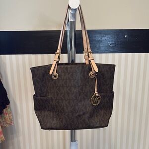 MICHAEL Michael Kors Dark Brown/Black Tote with Tan Leather Accents